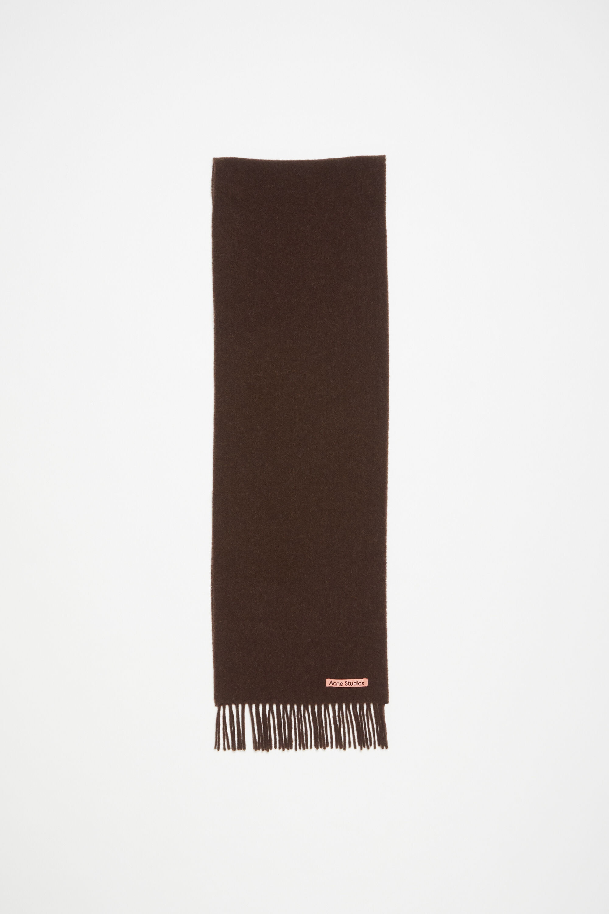 Fringe wool scarf - skinny - Brown melange - 1