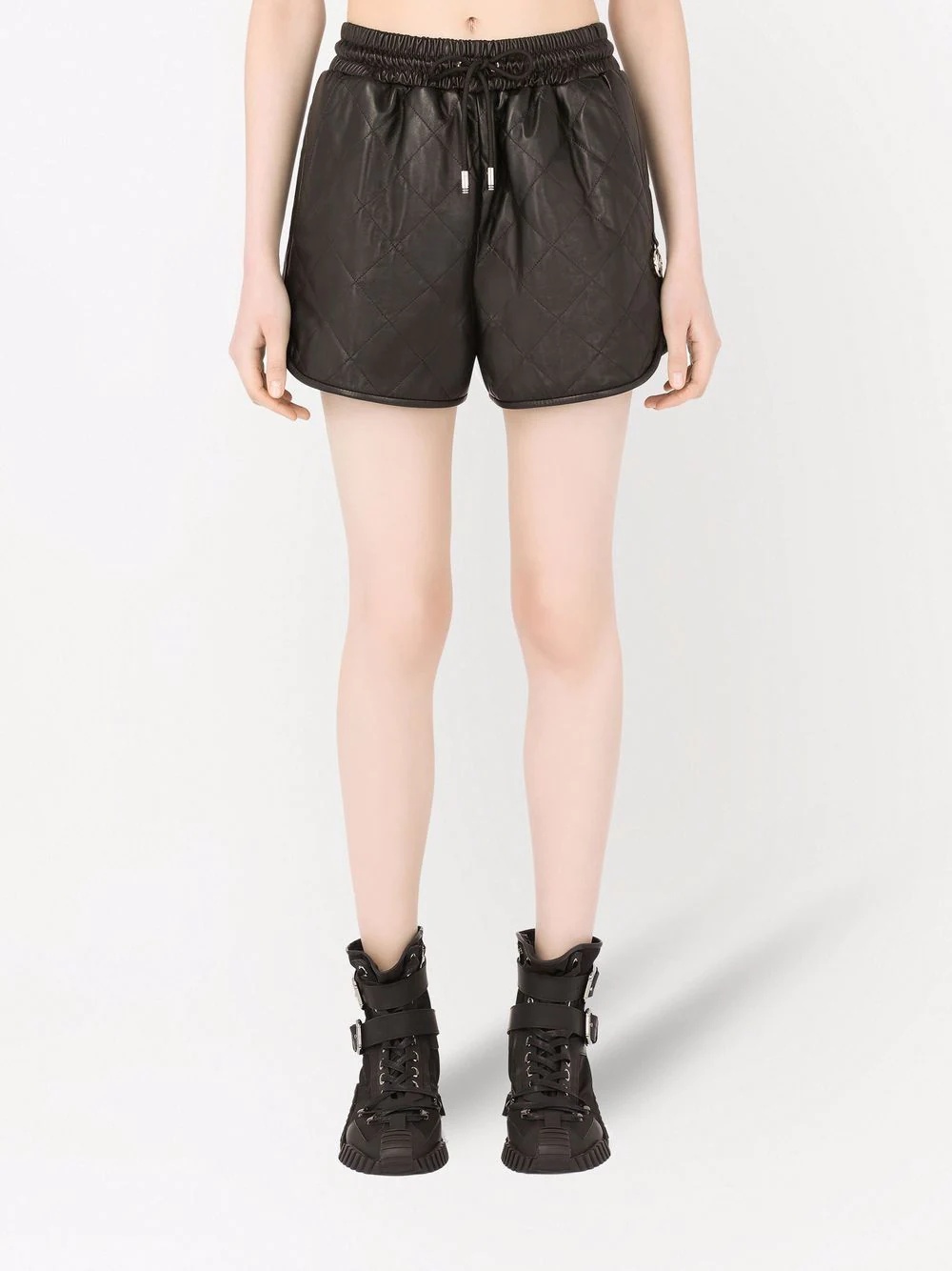 quilted leather track shorts - 3