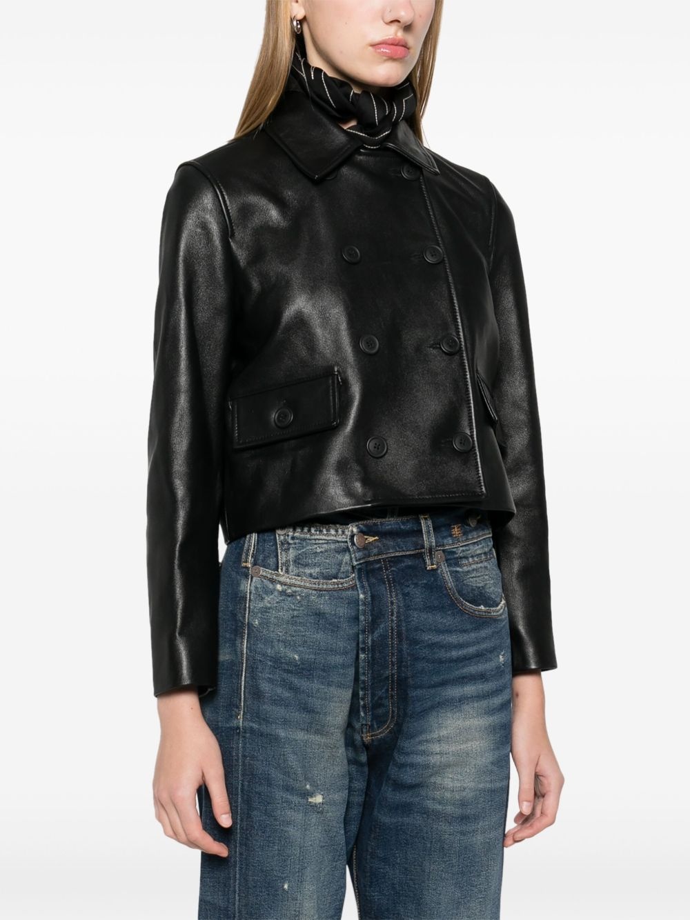 cropped leather jacket - 3