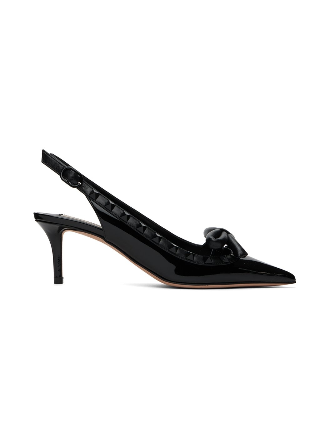 Black Rockstud Bow Slingback Heels - 1