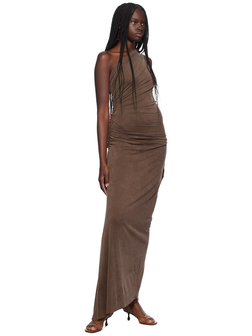 Purple One Shoulder Ruched Maxi Dress - 4