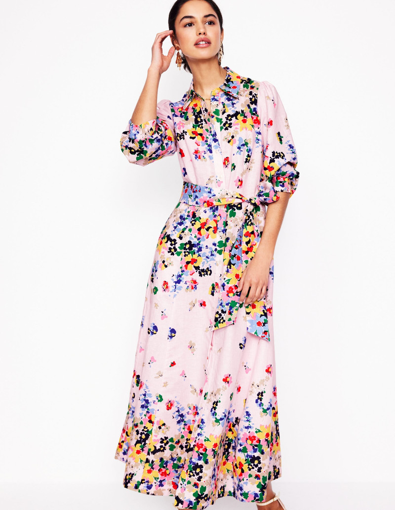 Clara Linen Blend Shirt Dress-Chalk Pink, Painterly Cluster 5