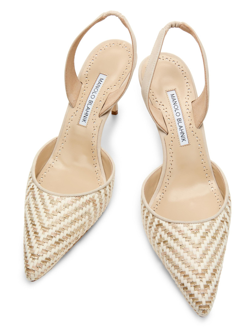 Women's 70MM Raffia Stiletto Slingback Pumps - Off White 4