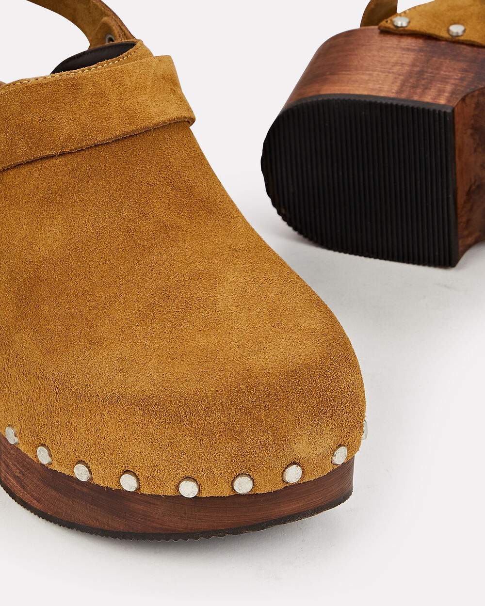 70's Studded Suede Slingback Clogs - 4