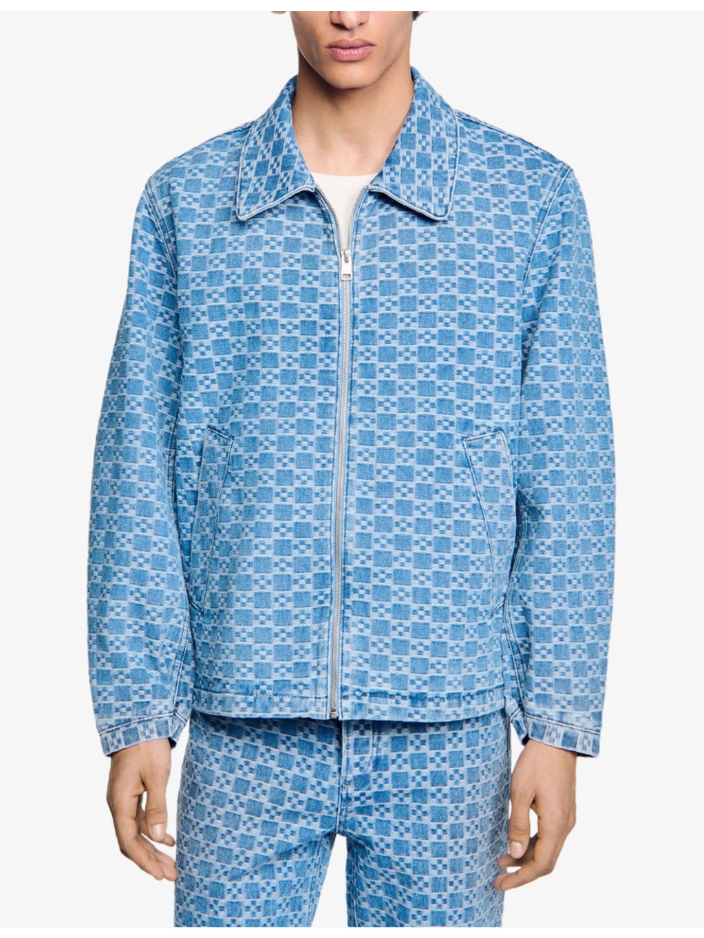 Monogram-Print Zip-Up Denim Jacket - 3