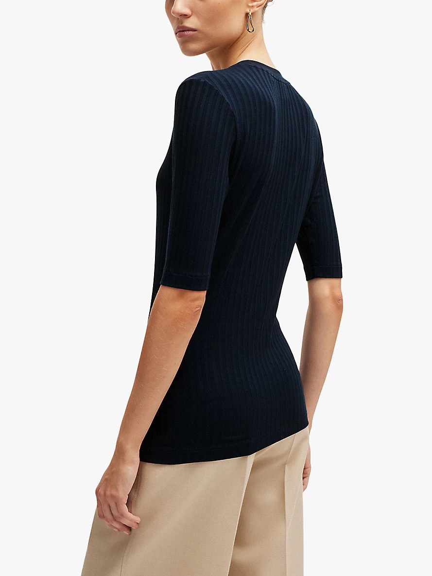 Scoop-neck ribbed stretch-jersey top - 4