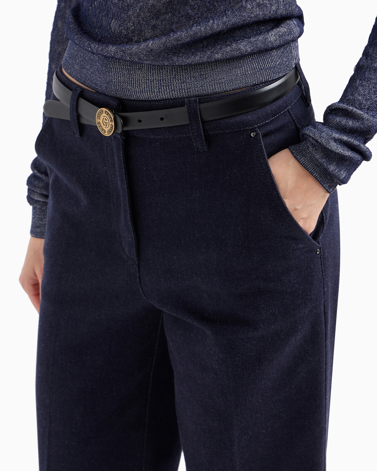 Denim Collection palazzo-style five-pocket trousers in stretch denim - 5