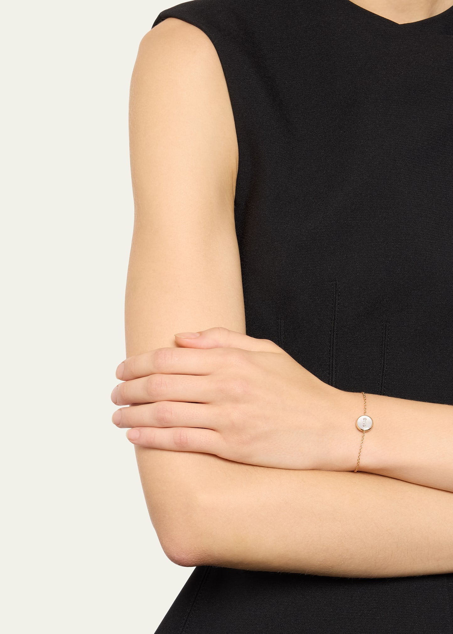 18K Rose Gold Pom Pom Dot Grey and White Mother of Pearl Bracelet - 2