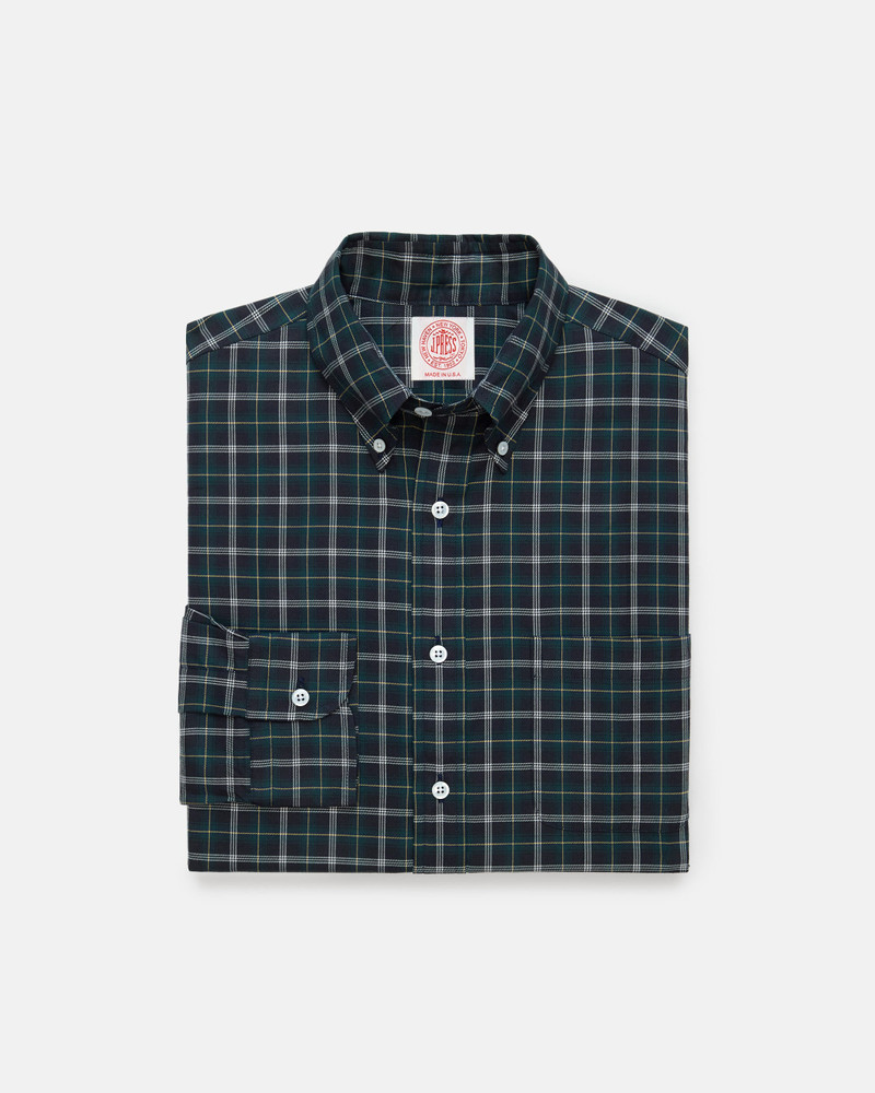 MADE-IN-USA THOMAS MASON BLUE & BLACK TARTAN BROADCLOTH SPORT SHIRT - CLASSIC FIT 1