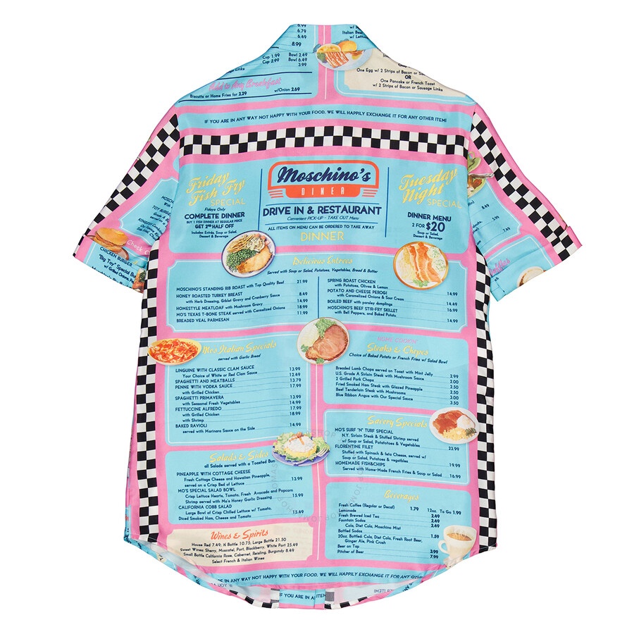 Moschino All-Over Diner Menu Print Short Sleeve Silk Blouse - 2
