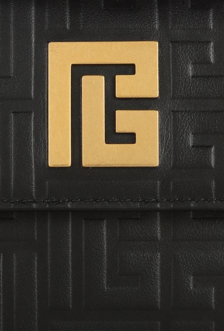 Black debossed leather card holder with Balmain monogram and chain - 6