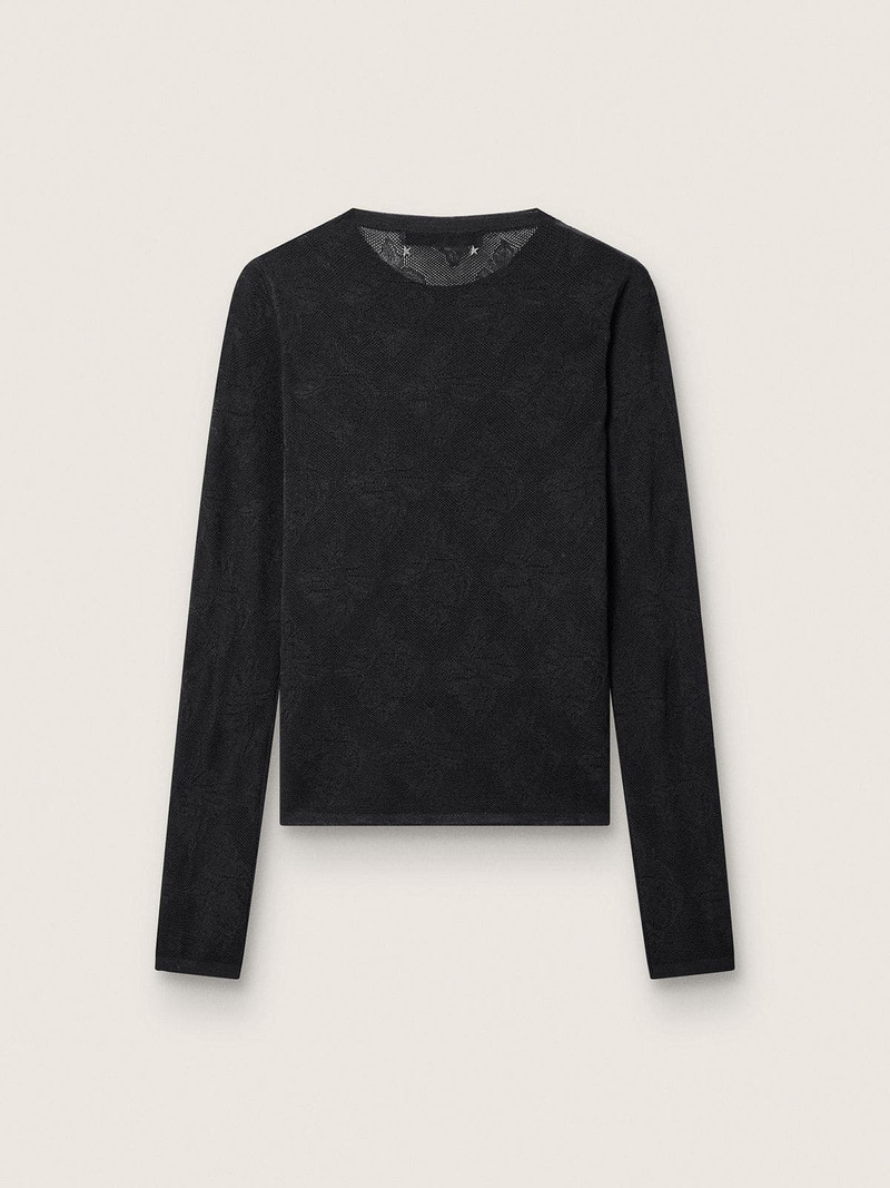Golden Goose Women's crew-neck sweater with black floral jacquard pattern outlook