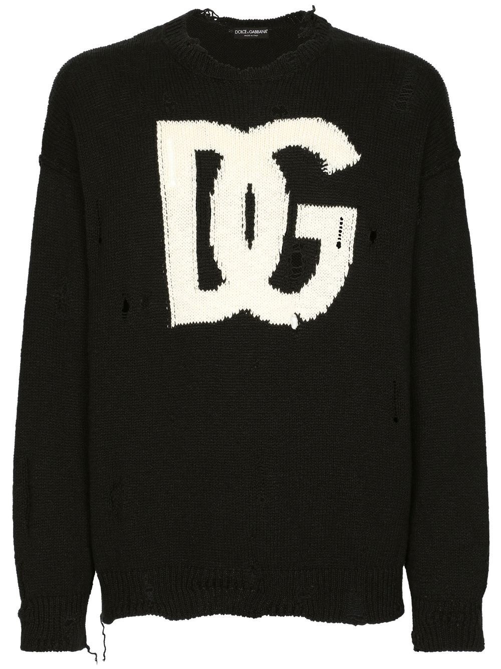 ripped-detail intarsia-knit logo sweater - 1
