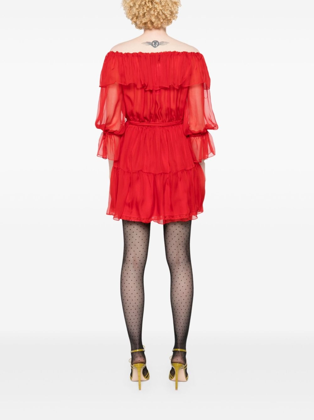 off-shoulder silk-chiffon dress - 4