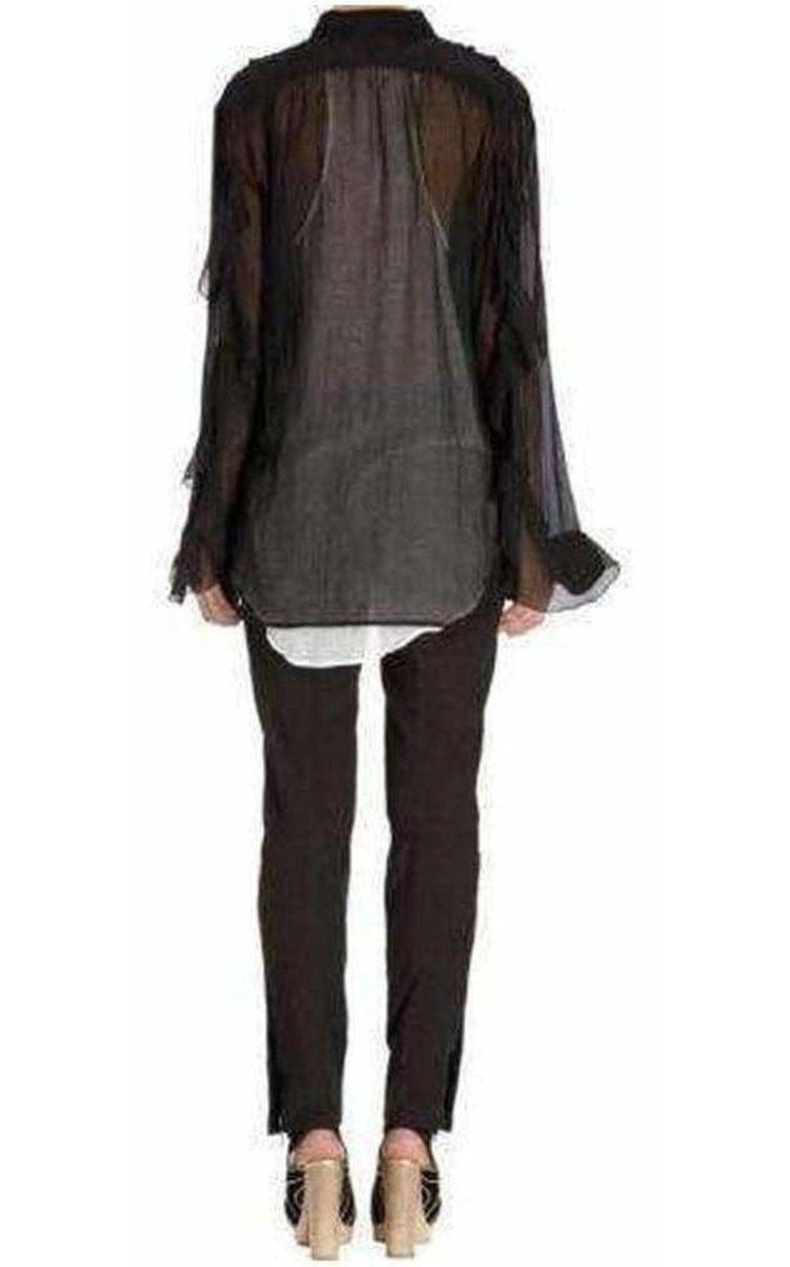 Black Ruffle Cotton Silk Blend Shirt - 3