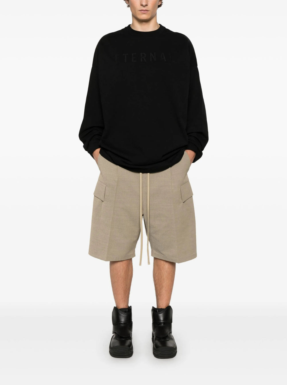 Fear Of God Men Black T-Shirt With Eternal Print On The Front And Logo Patch On The Back In Cotton M - 4
