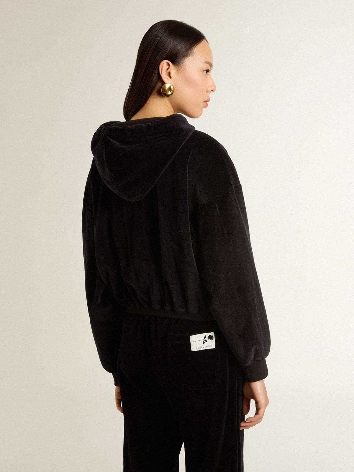 Women's black cotton-blend hoodie with zip - 3