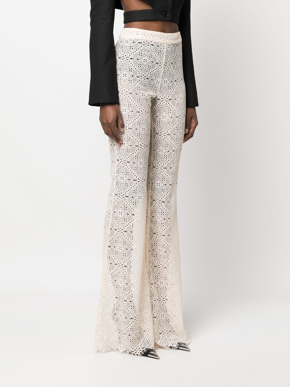 sheer-lace flared trousers - 3