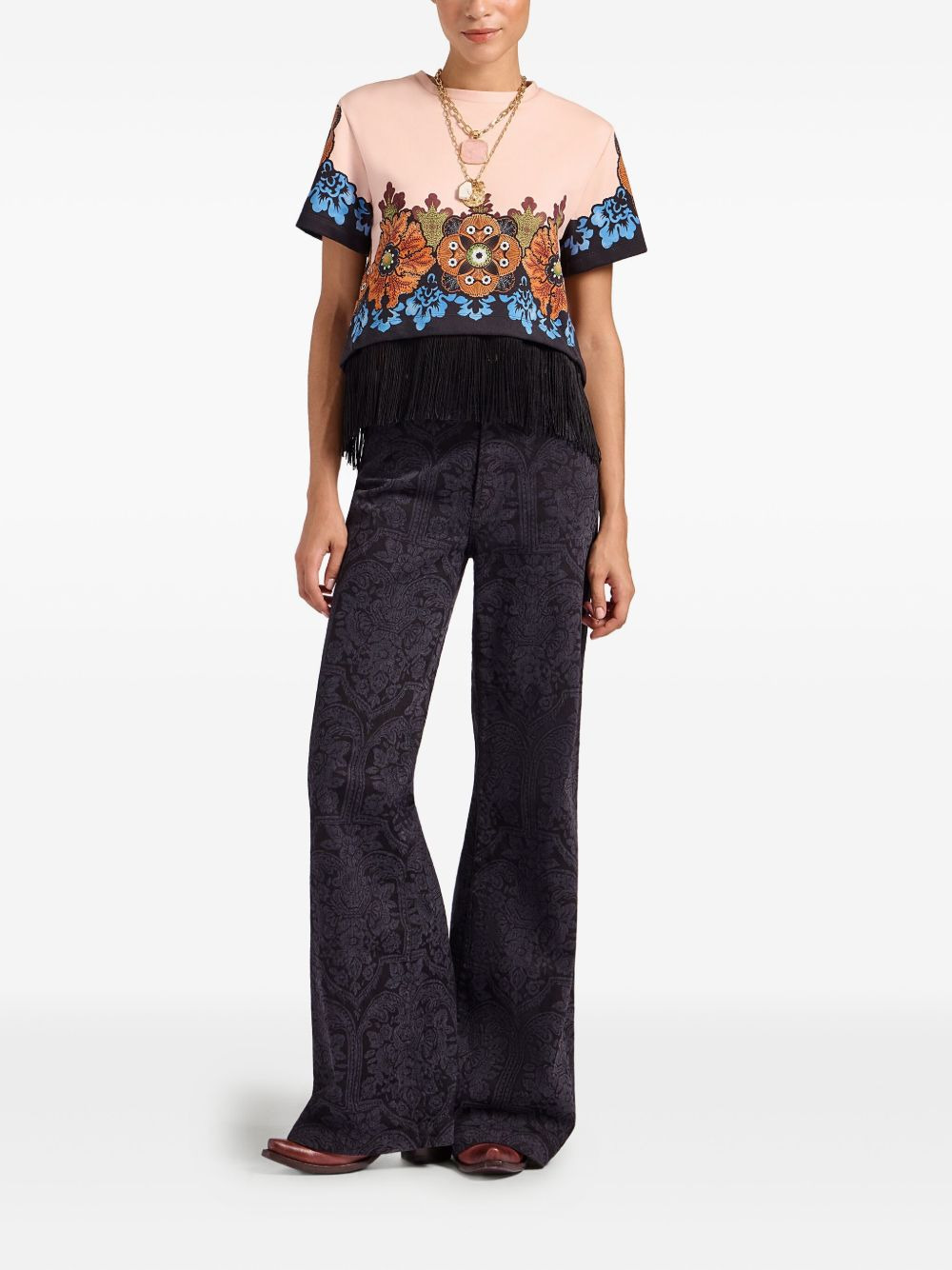 floral-print fringe t-shirt - 2