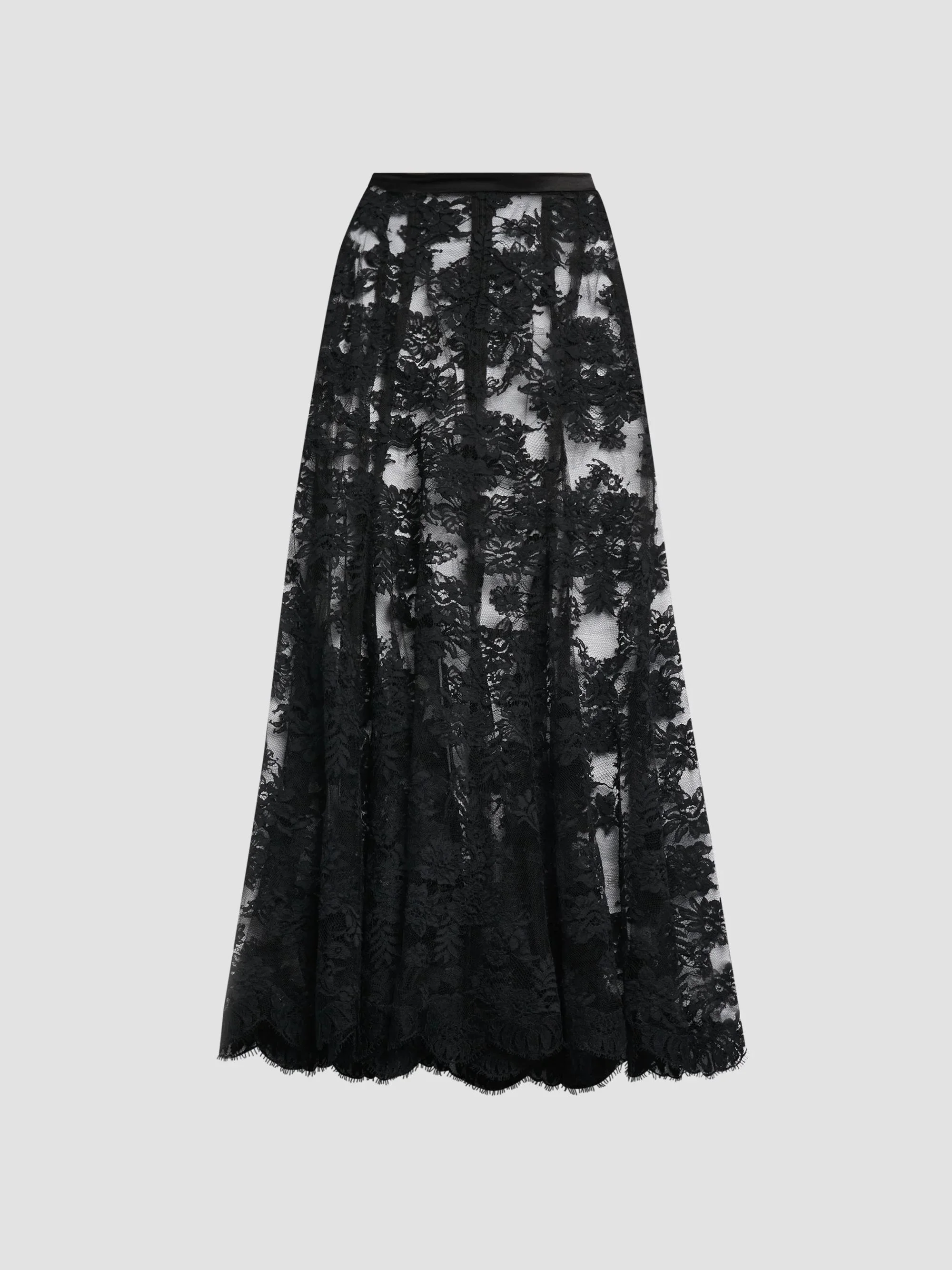 Women's Pizzo Chantilly Midi Skirt - Nero - 1