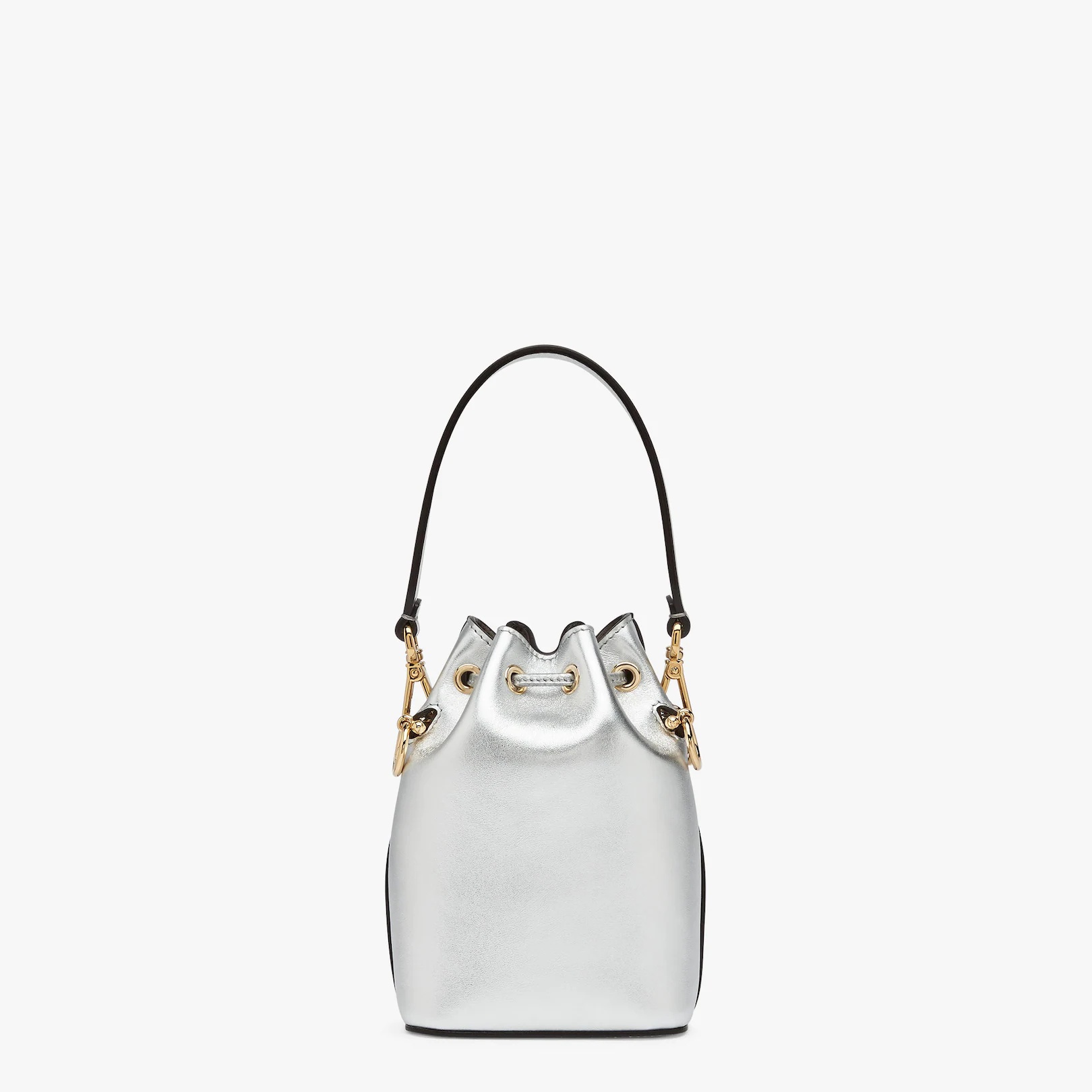 Small Mon Tresor bucket bag in silver leather, with hot-stamped graduated FENDI ROMA print. Lined in - 3