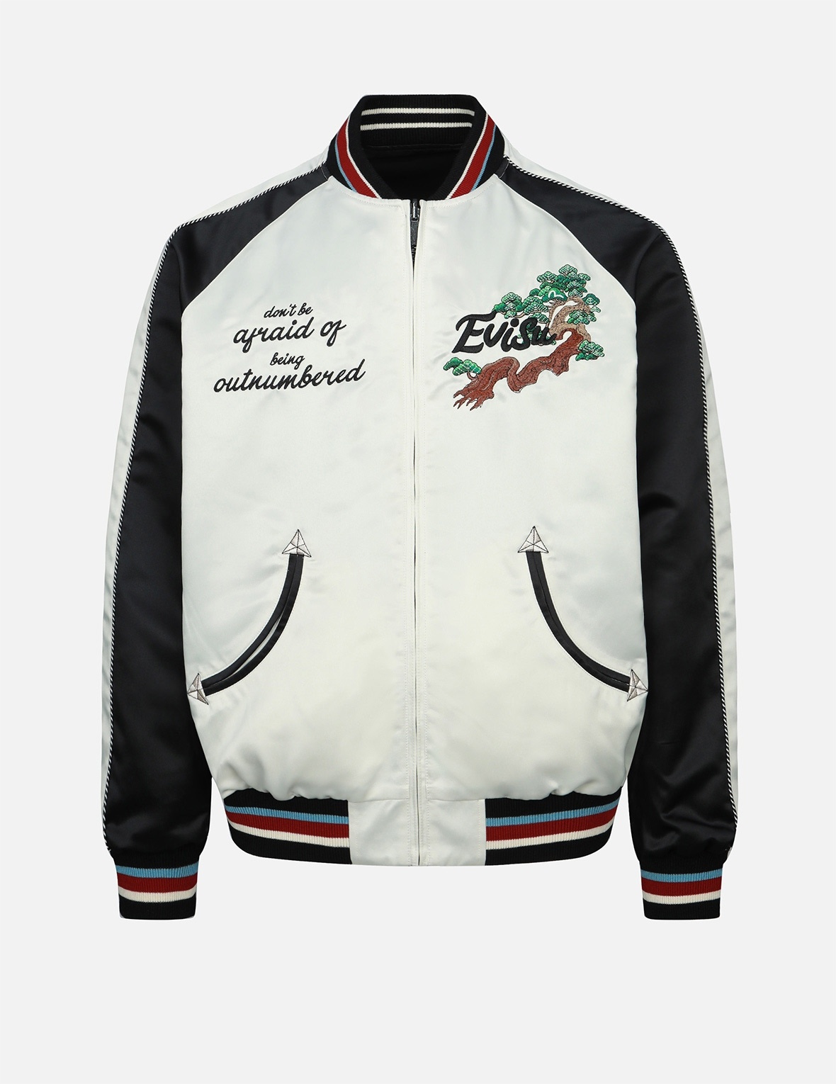 EVISU EAGLE AND LOGO EMBROIDERY REVERSIBLE SOUVENIR JACKET 