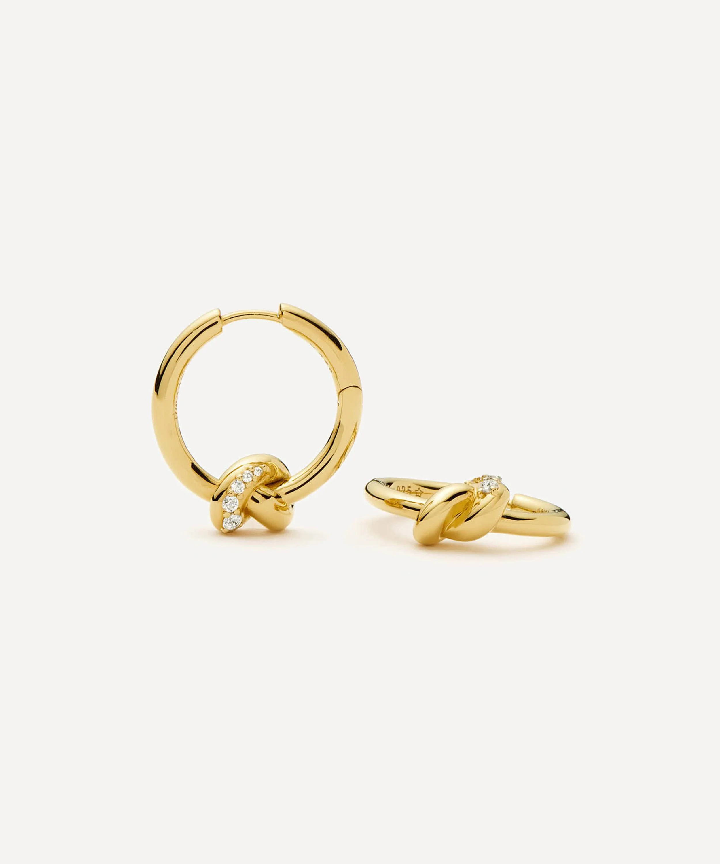 X Lucy Williams 18ct Gold-Plated Pavé Knot Small Hoop Earrings - 1