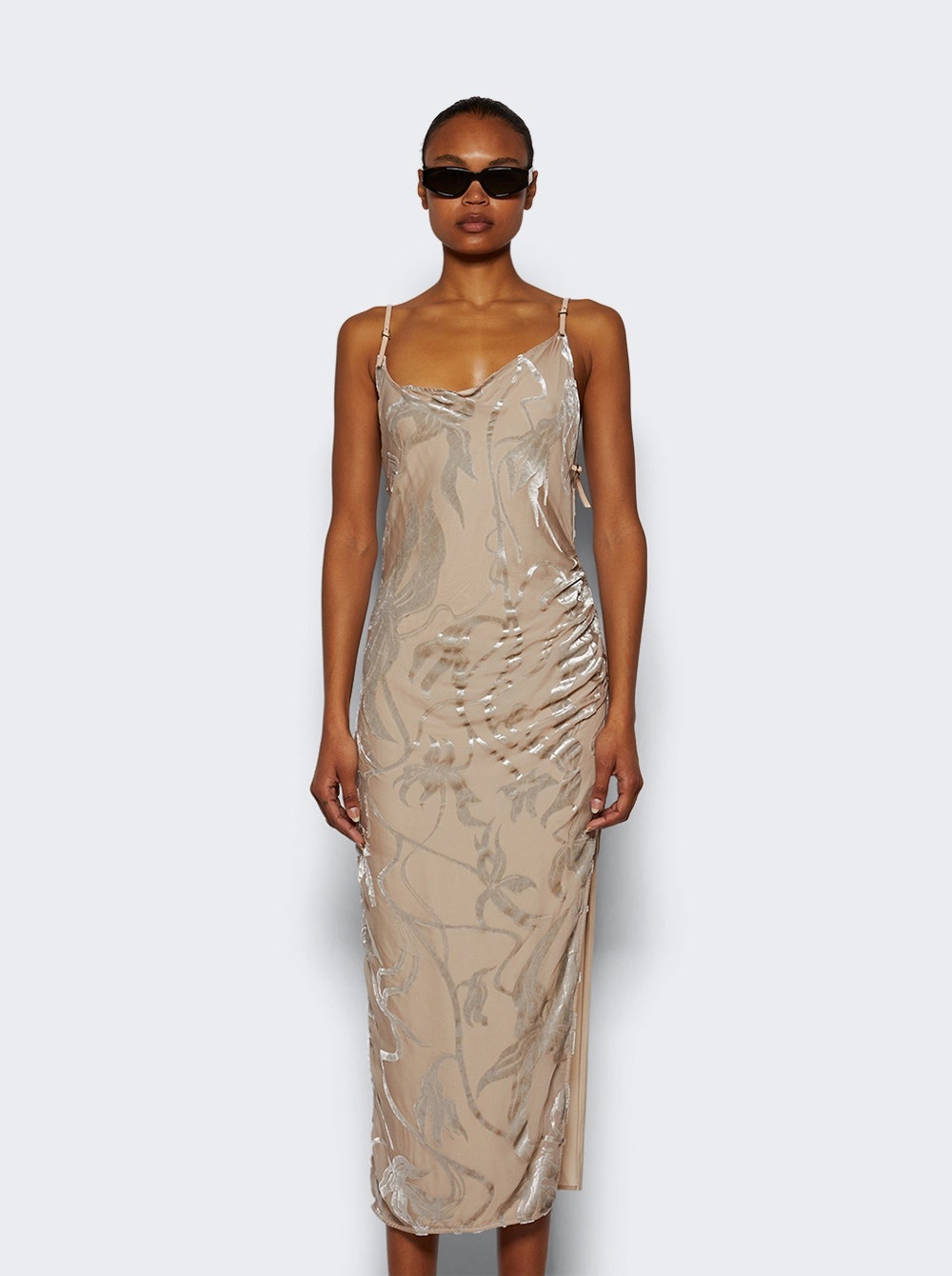 Asymmetrical Buckled Strap Dress Champagne - 2
