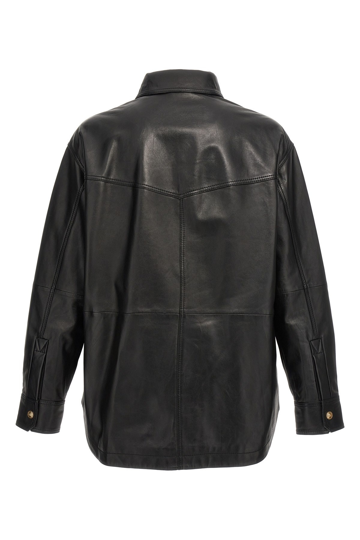 Logo button leather jacket - 3