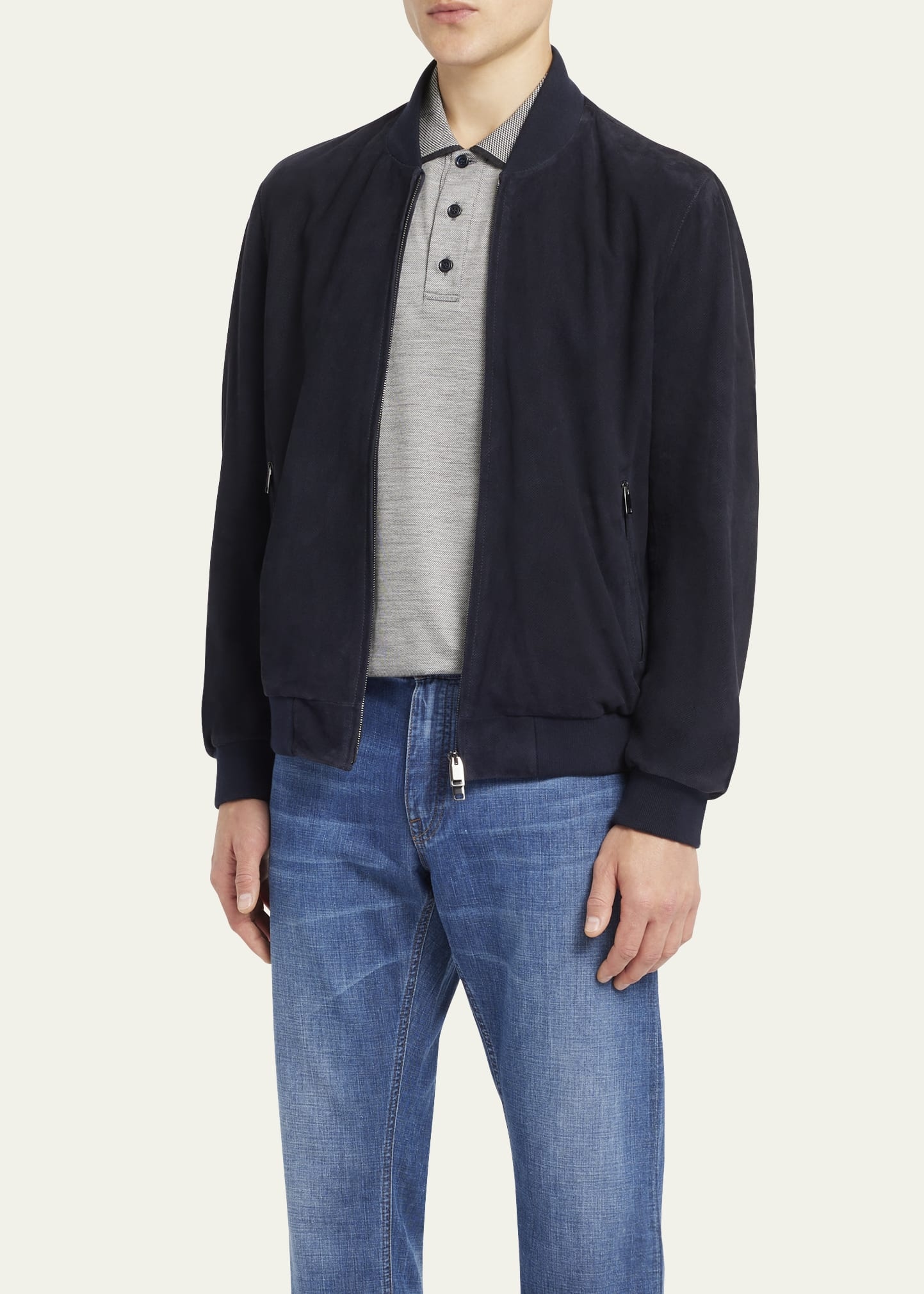 Men's Suede Bomber Jacket - 4
