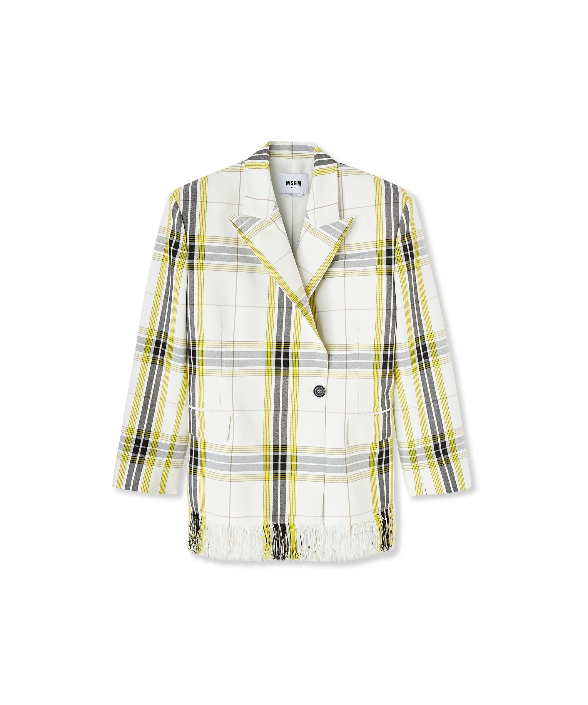 Asymmetrically buttoned jacket in tecno canvas check - 1