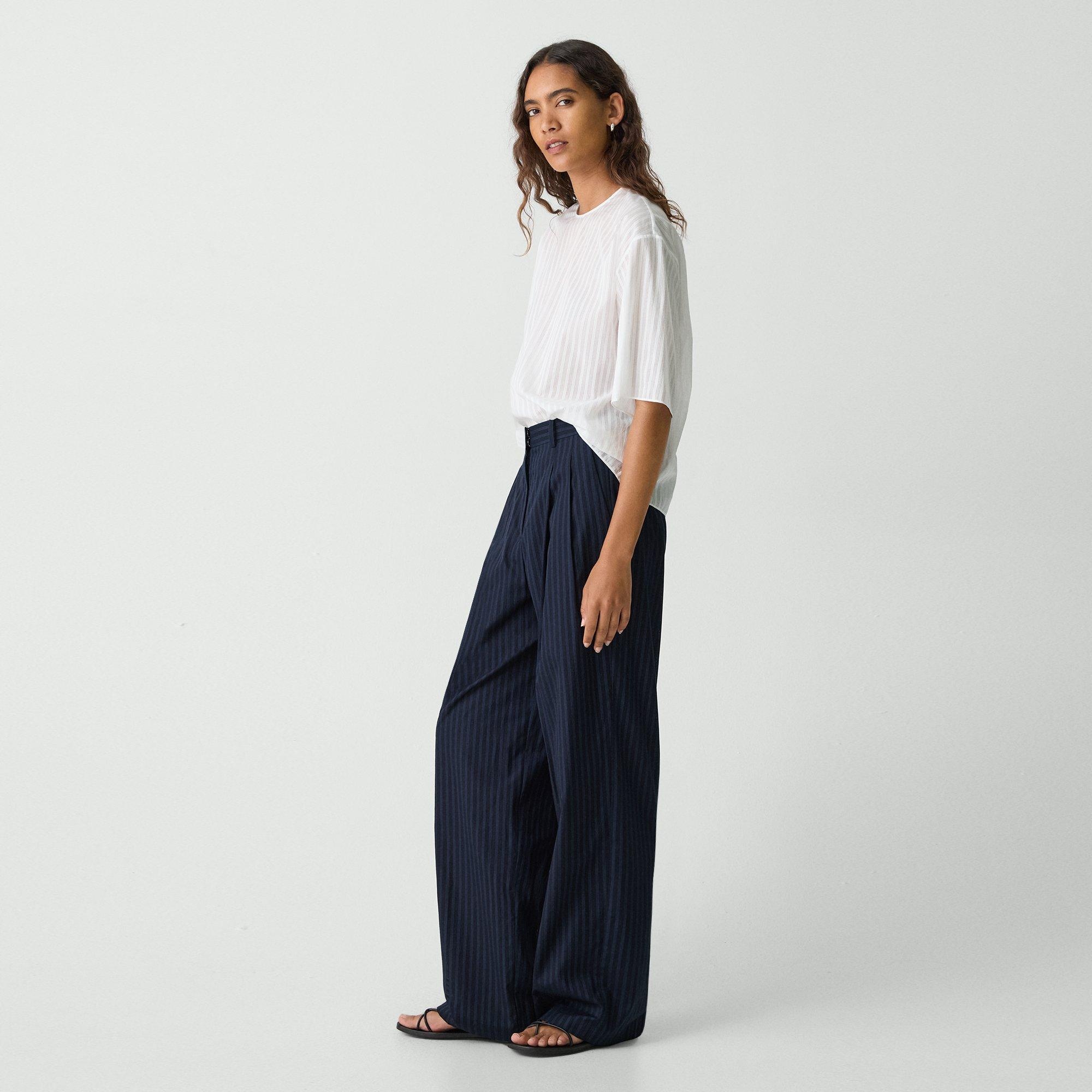 Double Pleat Pant in Linear Cotton - 3