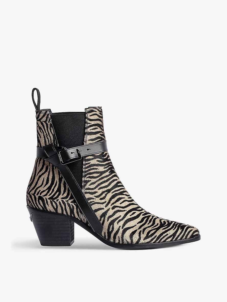 Zadig Voltaire Tyler zebra skin leather ankle boots REVERSIBLE
