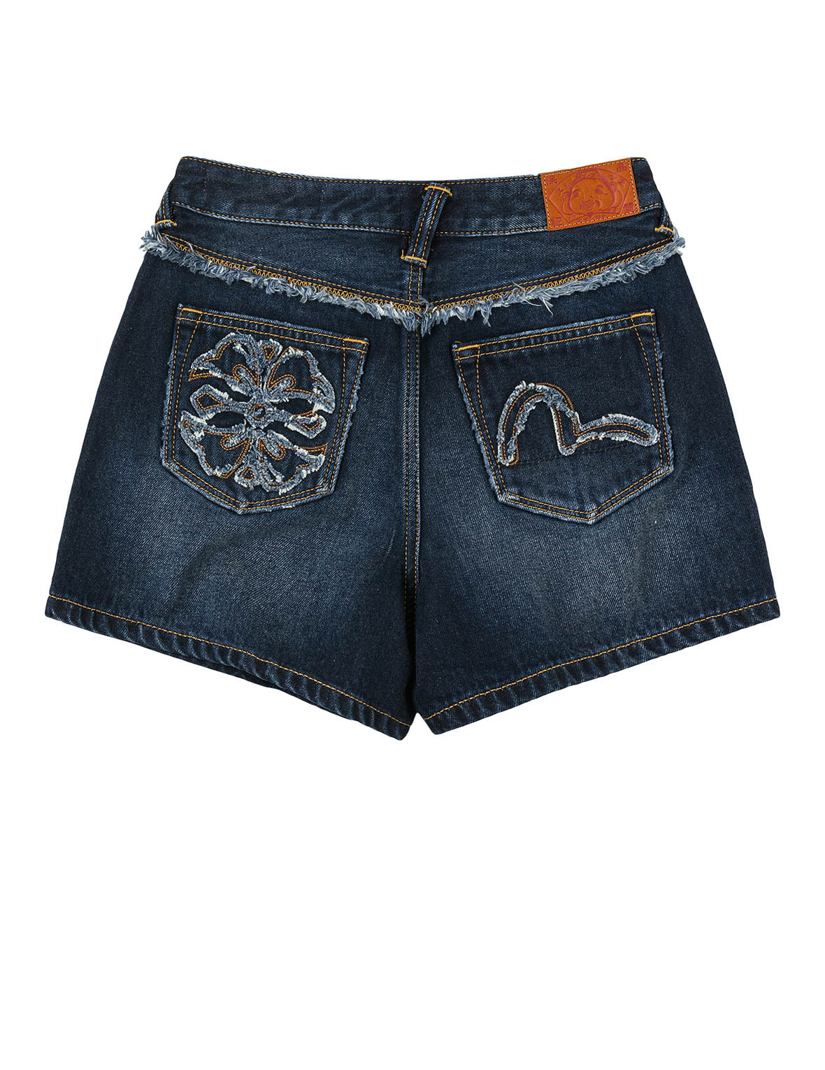 Distressed Kamon and Seagull Appliqué Embroidery Fashion Fit Denim Shorts - 14