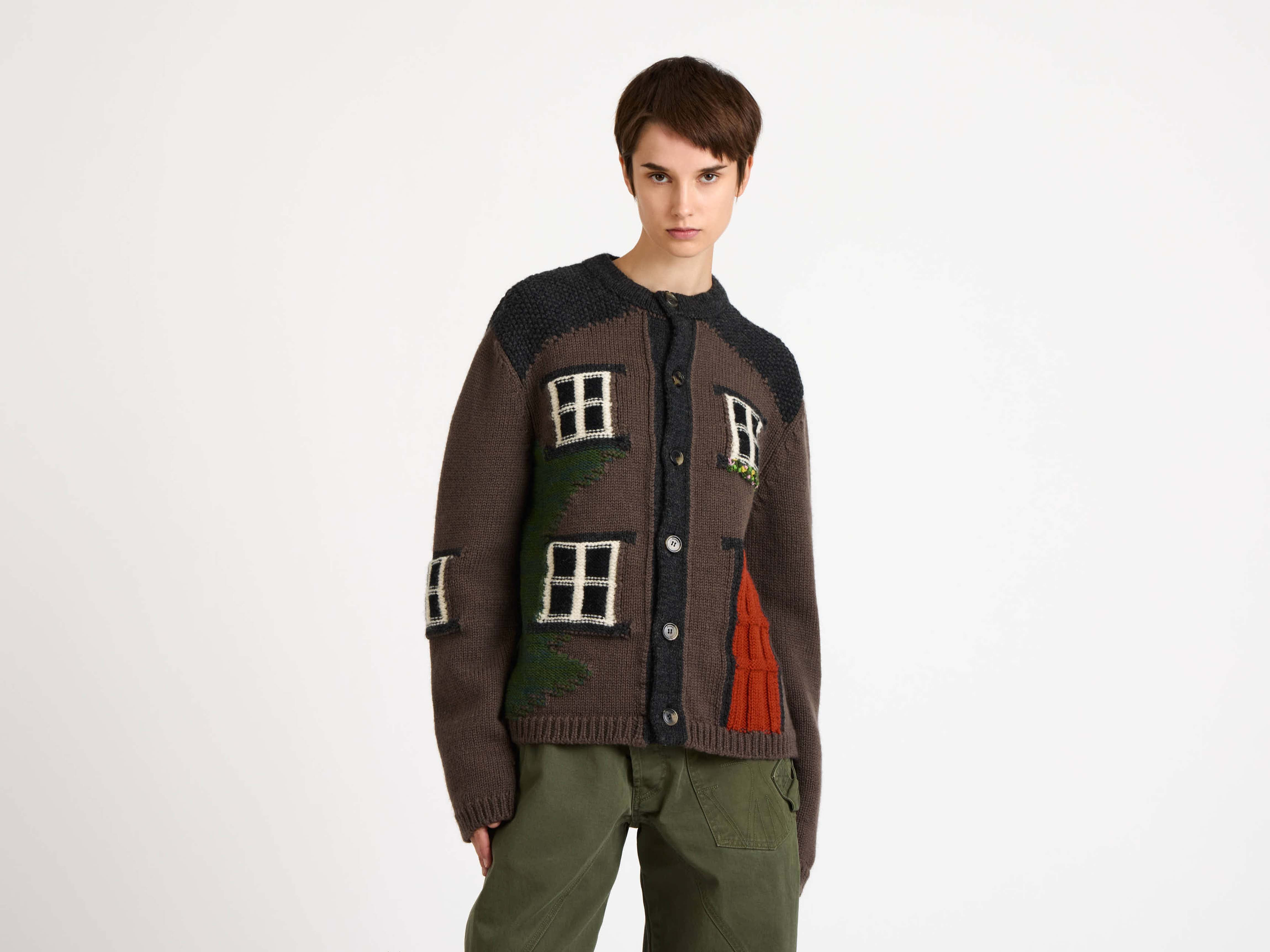 HOUSE POLO CARDIGAN IN CHESTNUT BROWN - 5