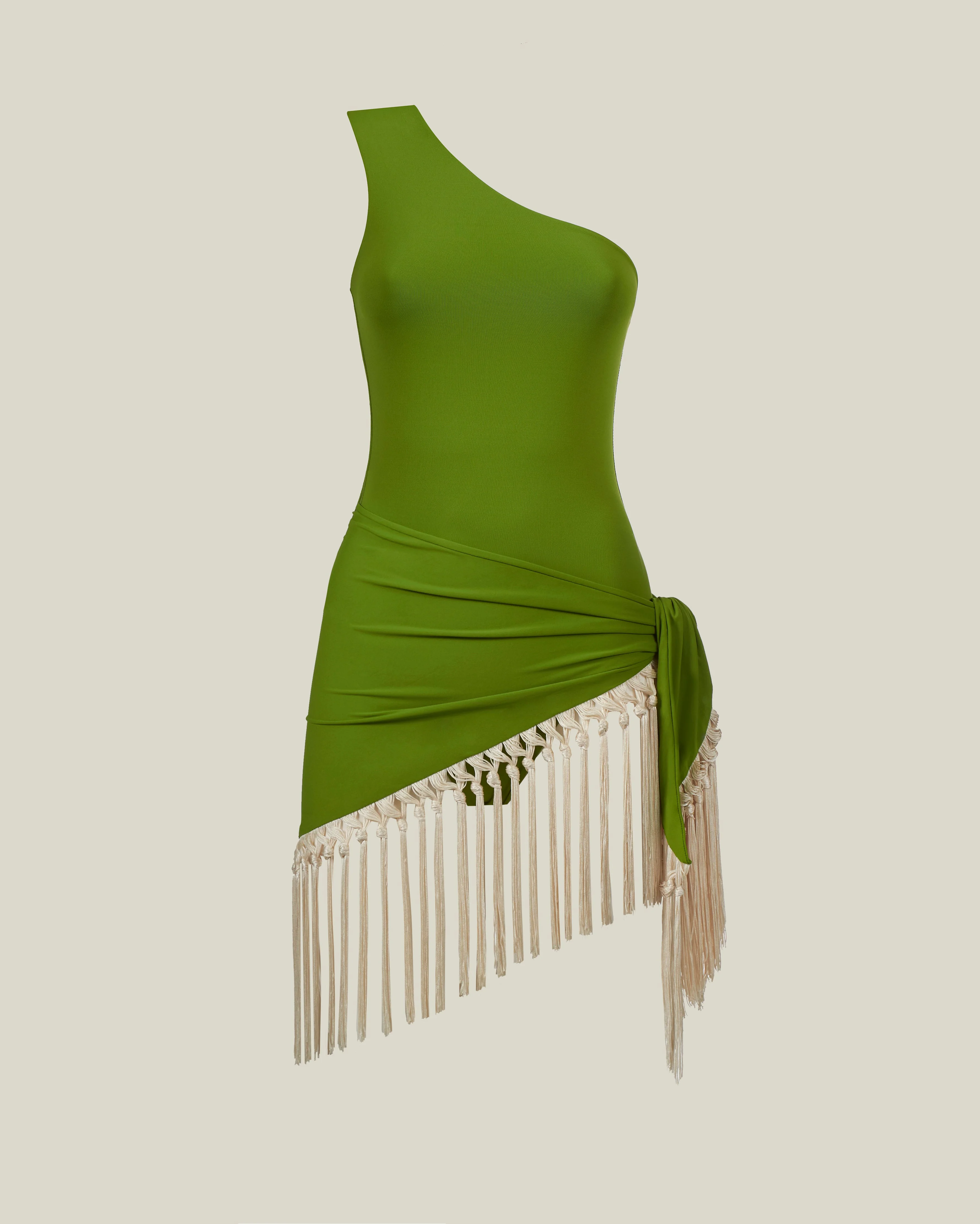 Yacare one-shoulder 수영복과 fringed pareo 세트 녹색 - 1