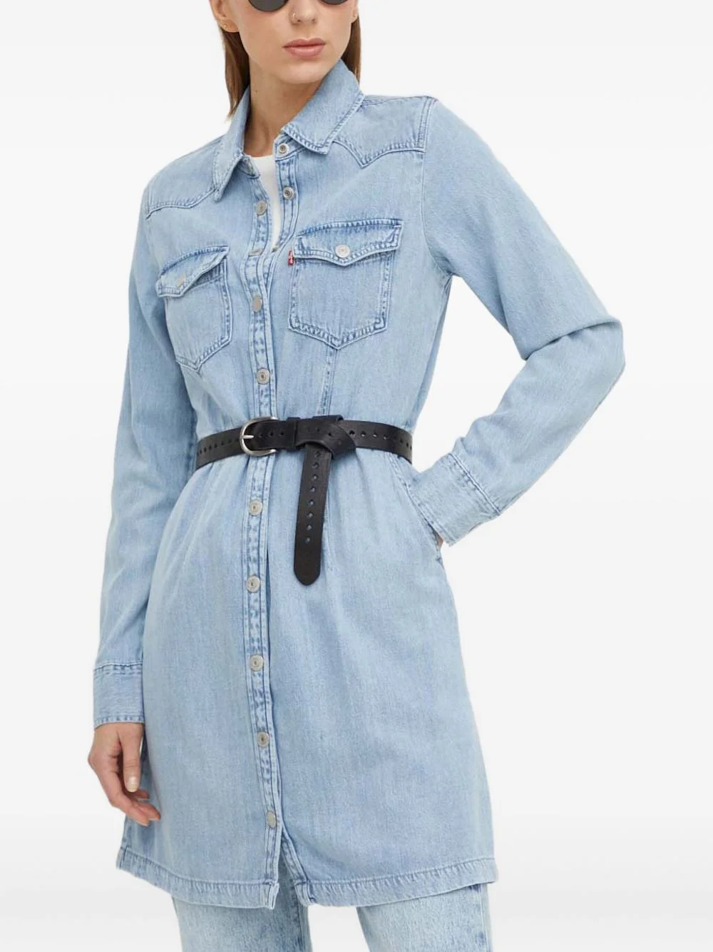 buttoned pocket denim dress - 1