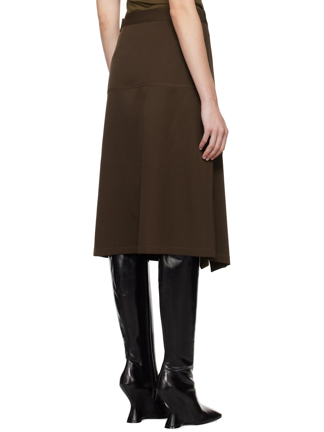 Brown Asymmetrical Wrapover Midi Skirt - 3