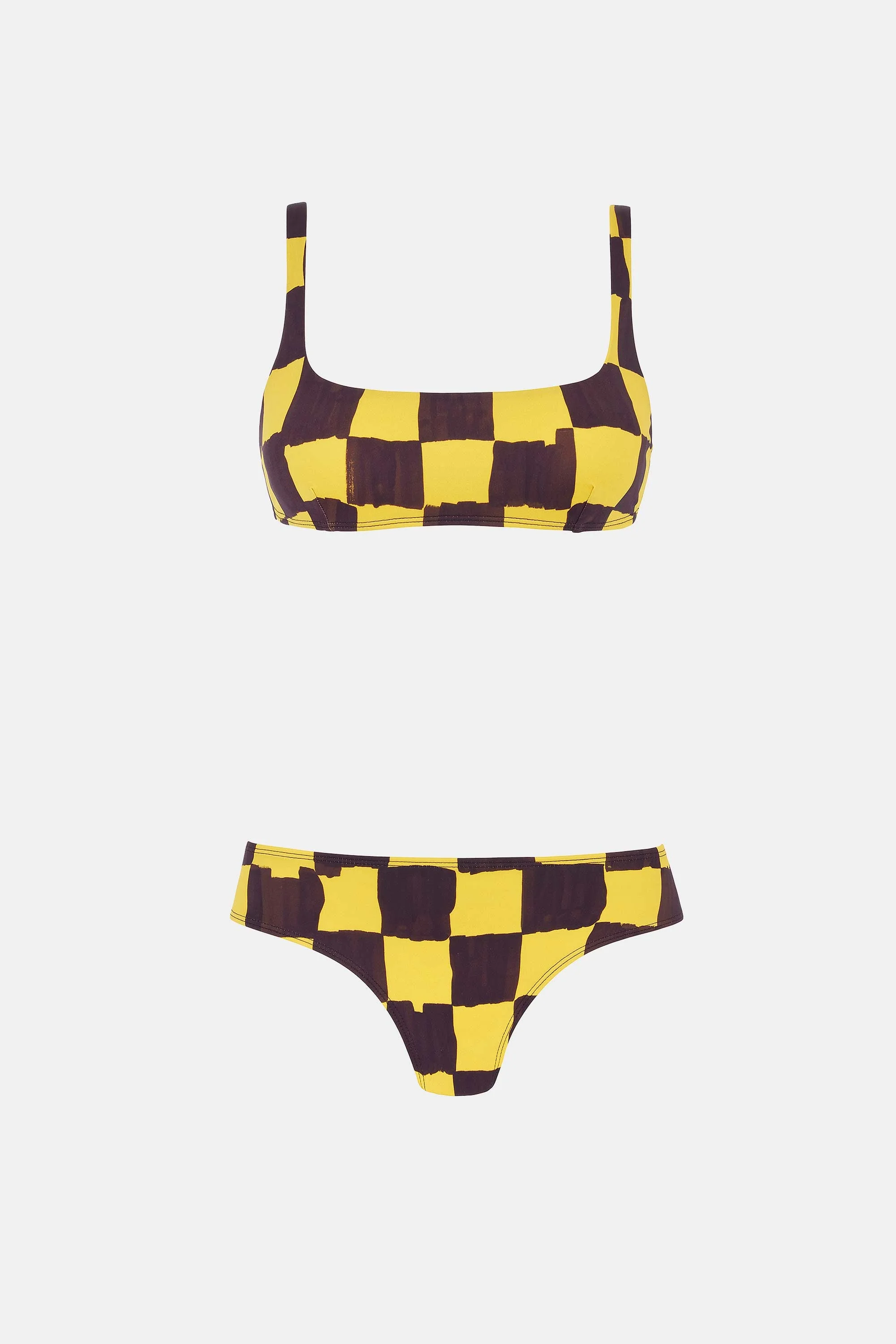 Emilia Wickstead X Palm Heights Bea Bikini in Chocolate And Yellow Checkerboard Print - 1