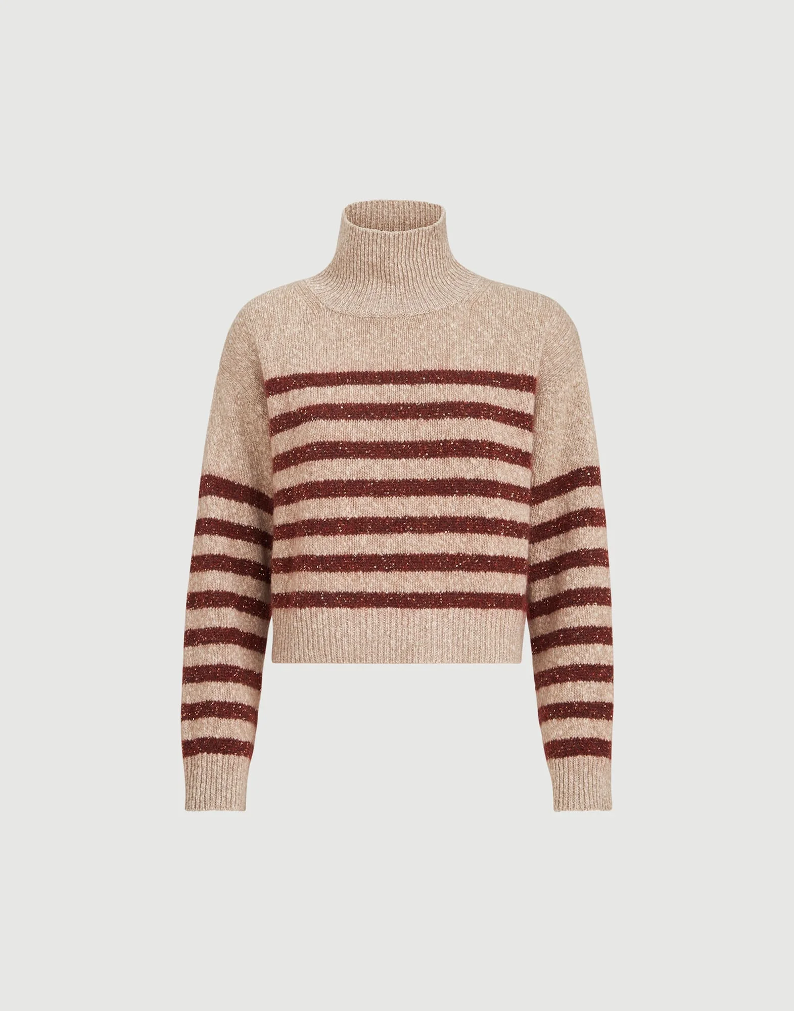 Soft virgin wool and cashmere turtleneck sweater with dazzling stripes - 1
