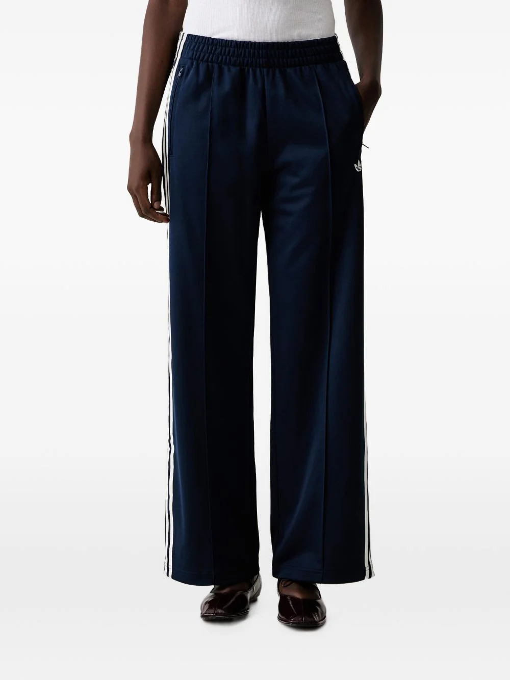 lace-overlay side-stripe track pants - 1
