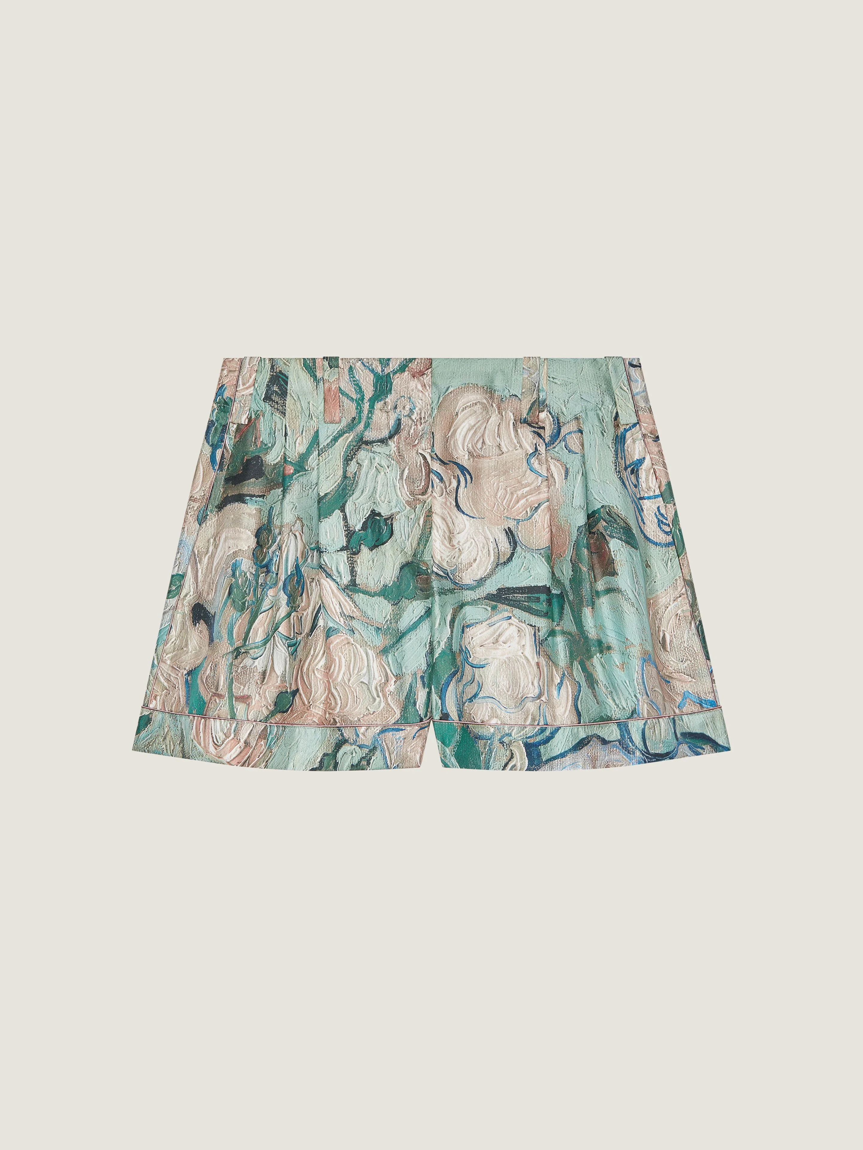 SHORTS IN SILK WITH ROSES PRINT - 1