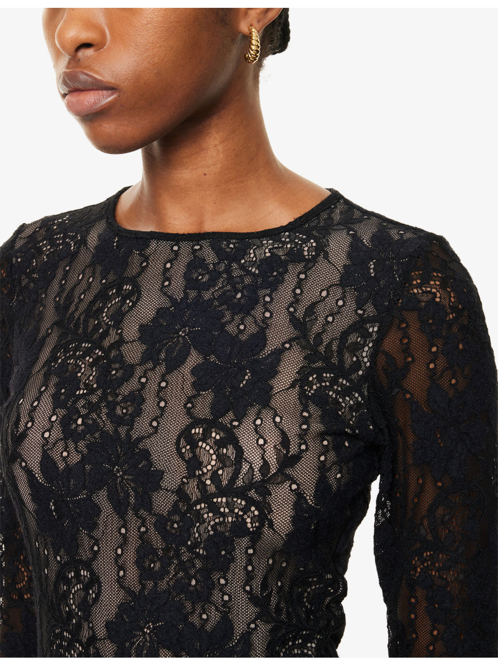 Lace Long-Sleeves Stretch-Woven Bodysuit - 5