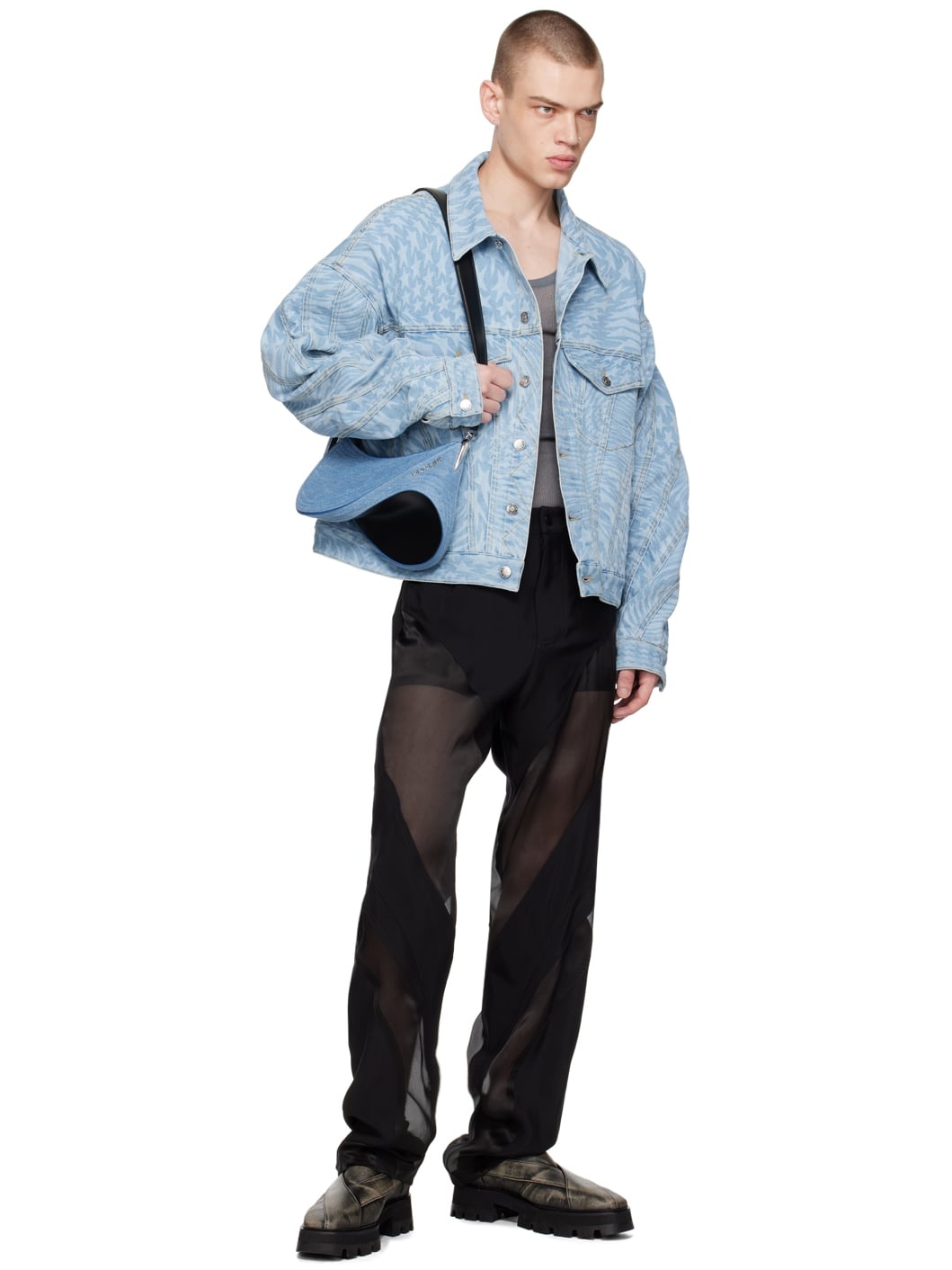 Black & Blue Medium Denim Spiral Curve 01 Bag - 4