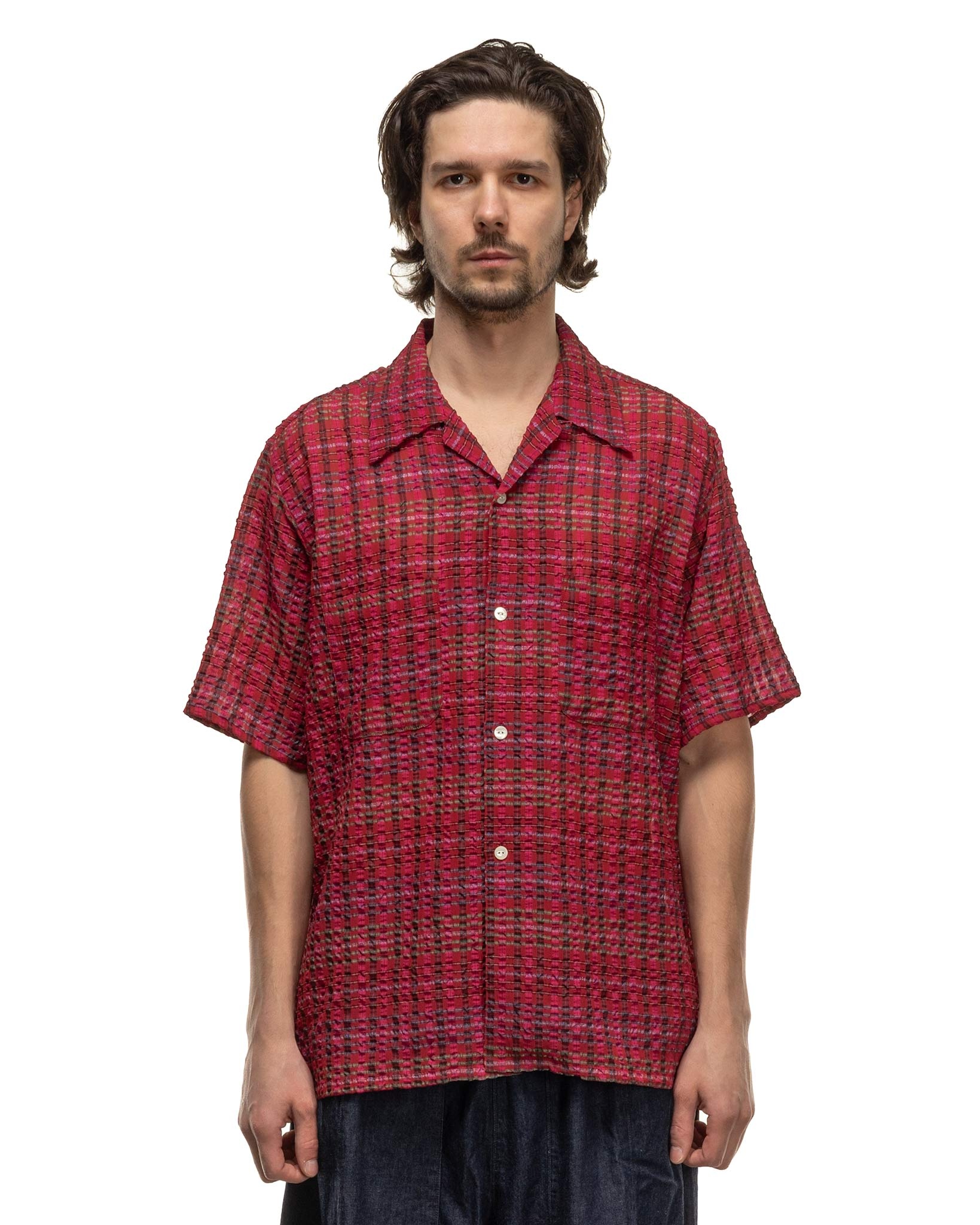 S/S One-Up Shirt - PE/R Chiffon Sucker Plaid Red - 4