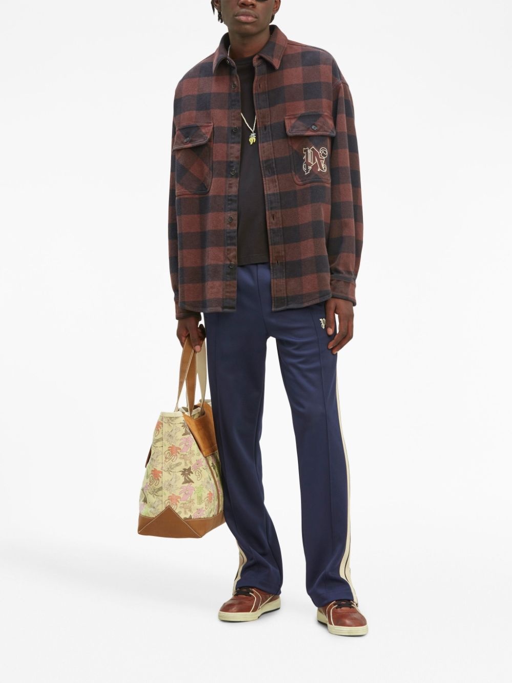 monogram-print checked shirt - 2