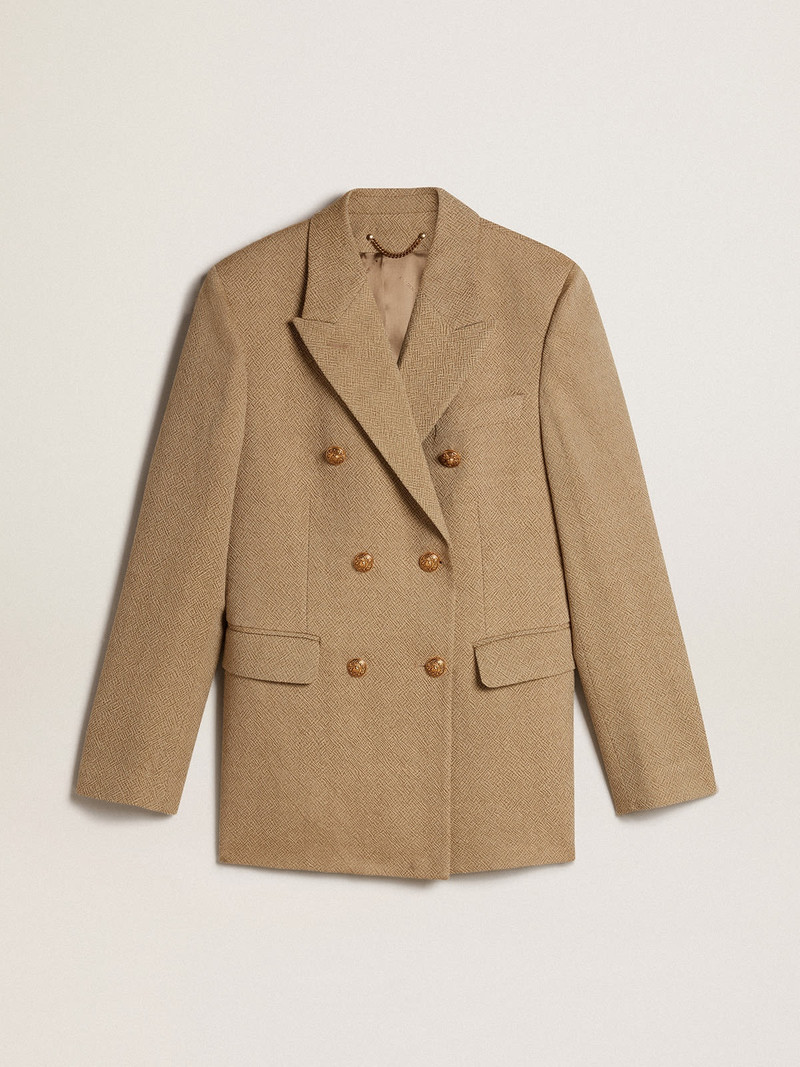 Women's pale beech-colored wool double-breasted blazer - 1