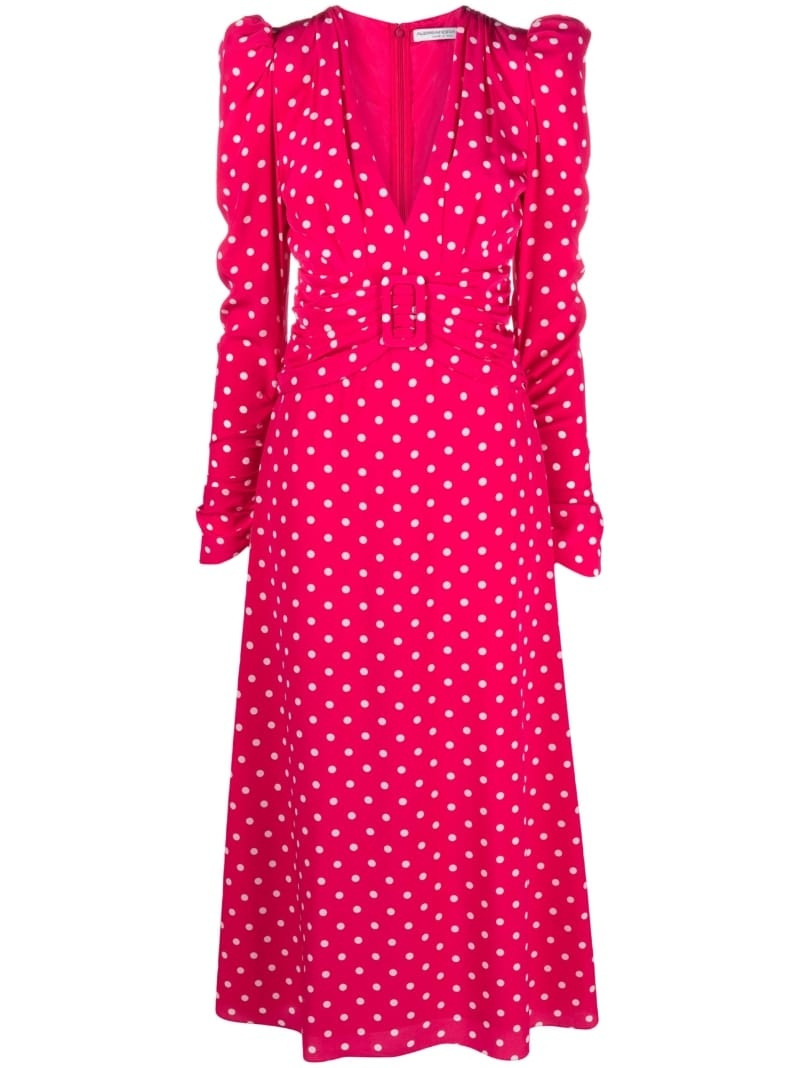 polka dot-print long-sleeve midi dress - 1