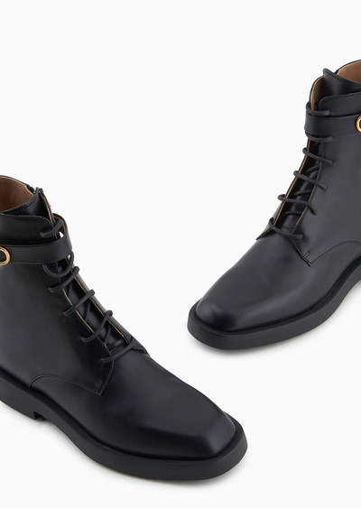 EMPORIO ARMANI Leather lace-up ankle boots with Icon logo strap outlook