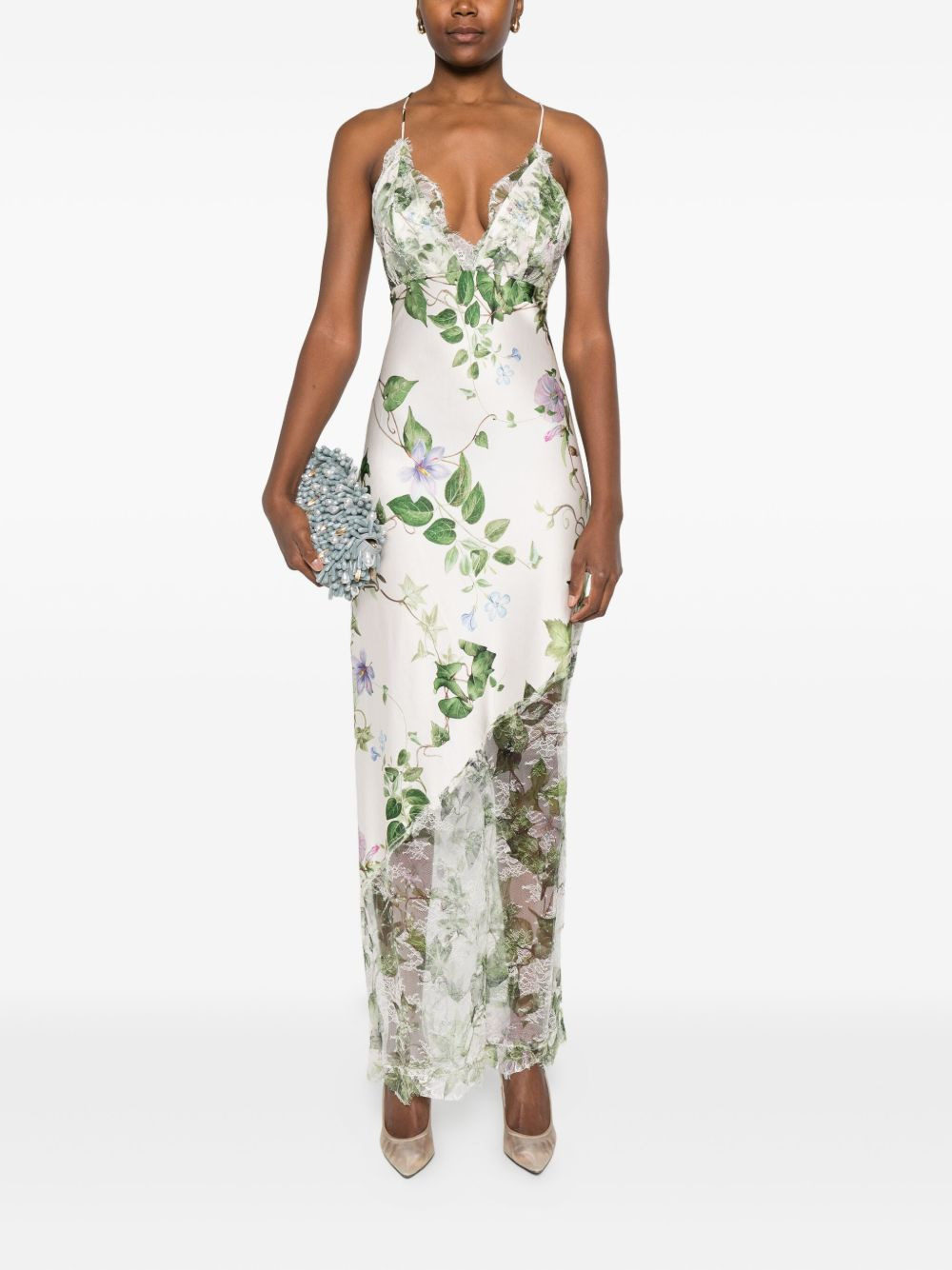 floral lace-insert midi party dress - 2
